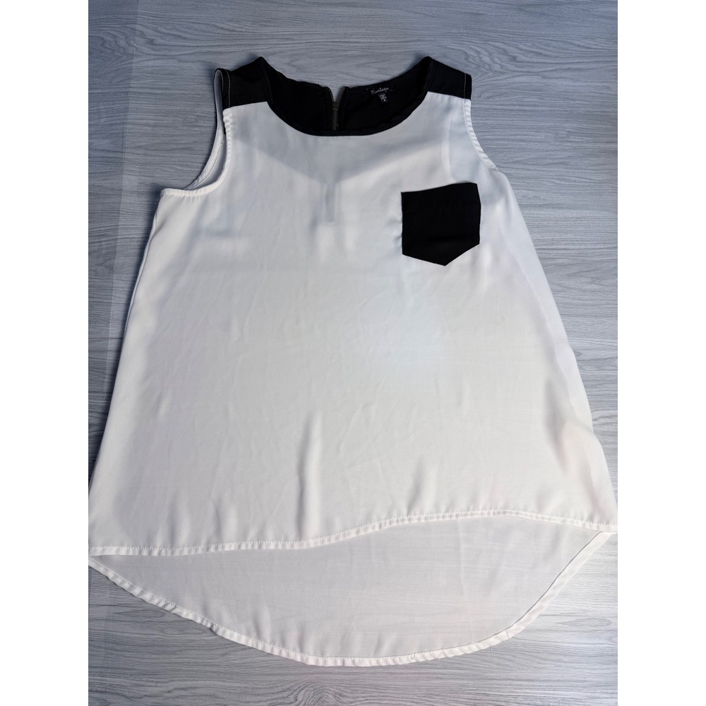 Manteau Womens Small White Black Colorblock Sleeveless High Low Zipper Blouse